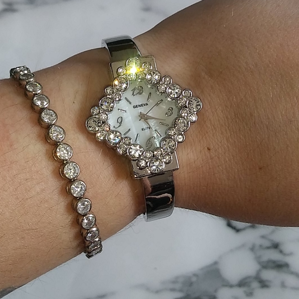 Stunning Geneva Elite Crystal Open Band Watch